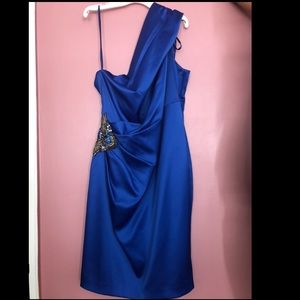 Blue Satin One shoulder Dress Size 12